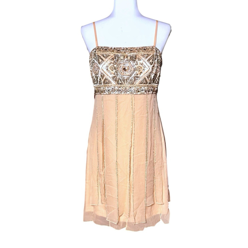 Sue Wong Nocturne VTG Y2K Beaded Silk Mini Dress Fairycore Flapper 10 Whimsigoth